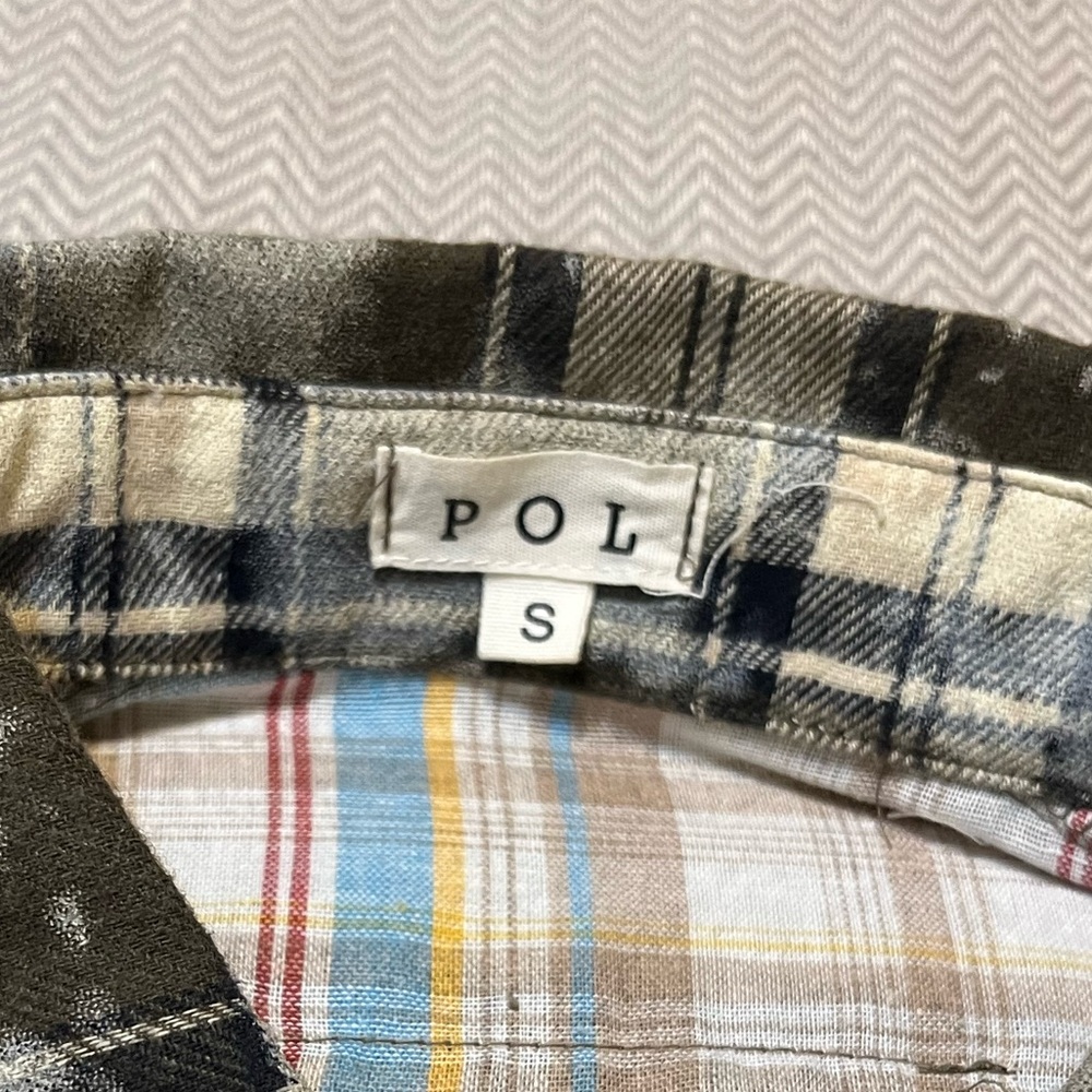 POL Rebel Roots Plaid Flannel Button Down Shirt/Shacket. Color: Choco Multi. - Picture 10 of 12